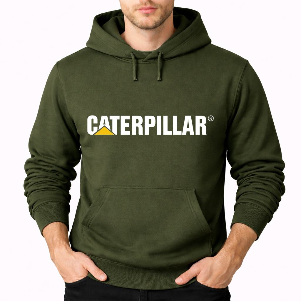 Men's Caterpillar White Pullover Hoodie - Army Green