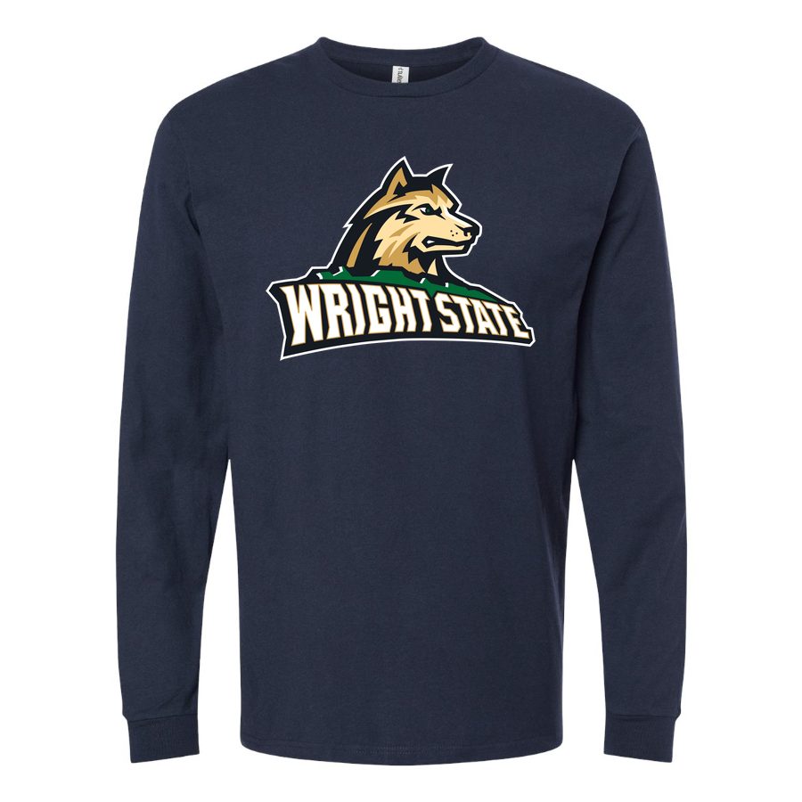 Men's Wright State Raiders Logo Long sleeves Cotton Blend T-Shirt - Navy