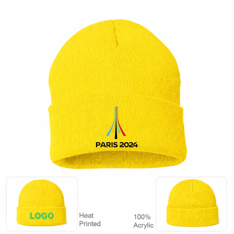 Olympia Paris 2024 Black Logo Yellow Beanie Hat