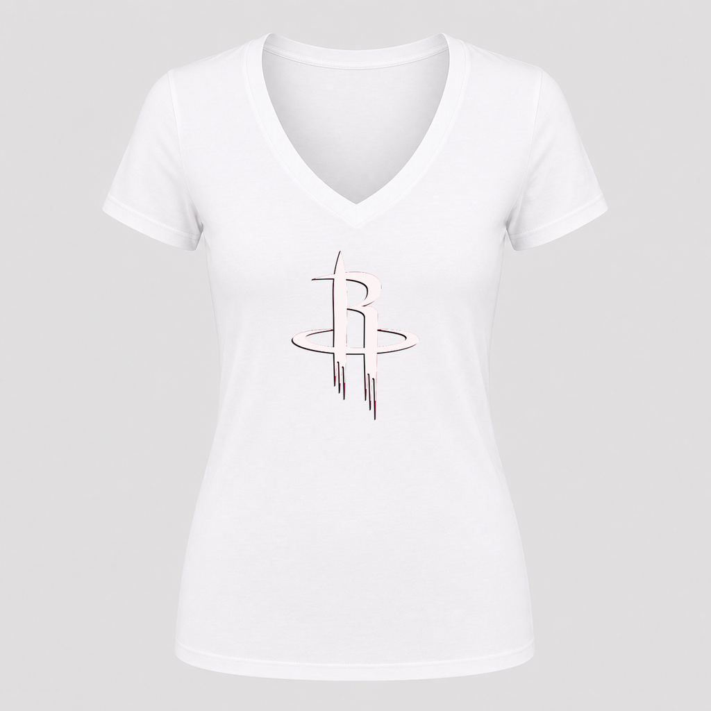 Women's Houston Rockets Army Green V Neck T-Shirt in white