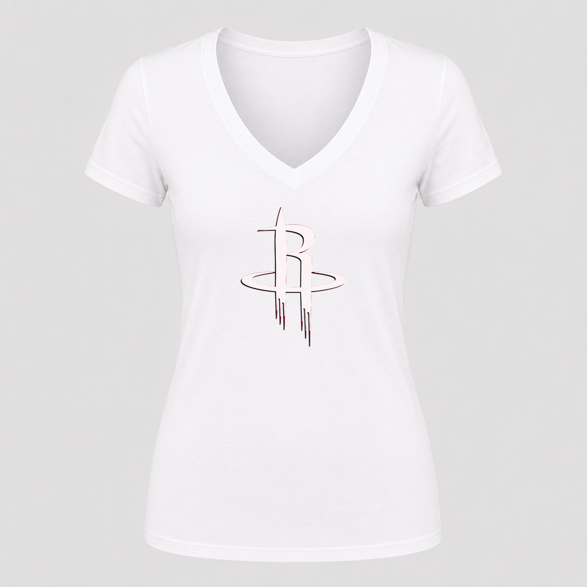 Women's Houston Rockets Army Green V Neck T-Shirt in white