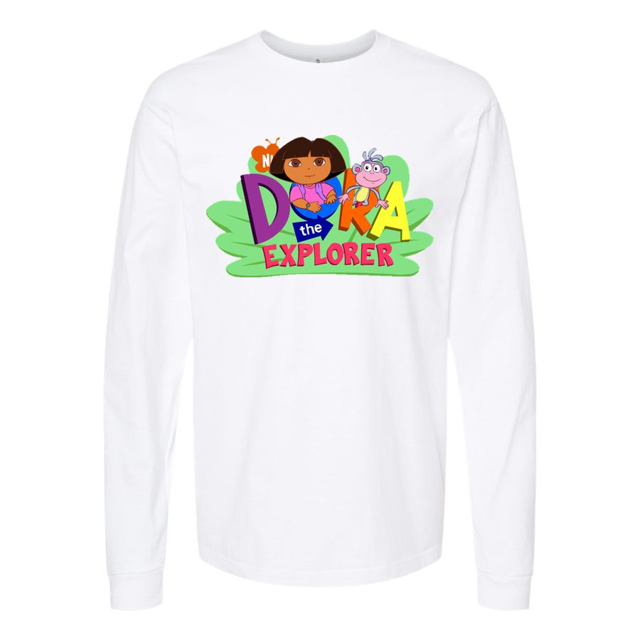 Men's Dora-the-Explorer-Logo-PNG 001 Long sleeves Cotton Blend T-Shirt - White