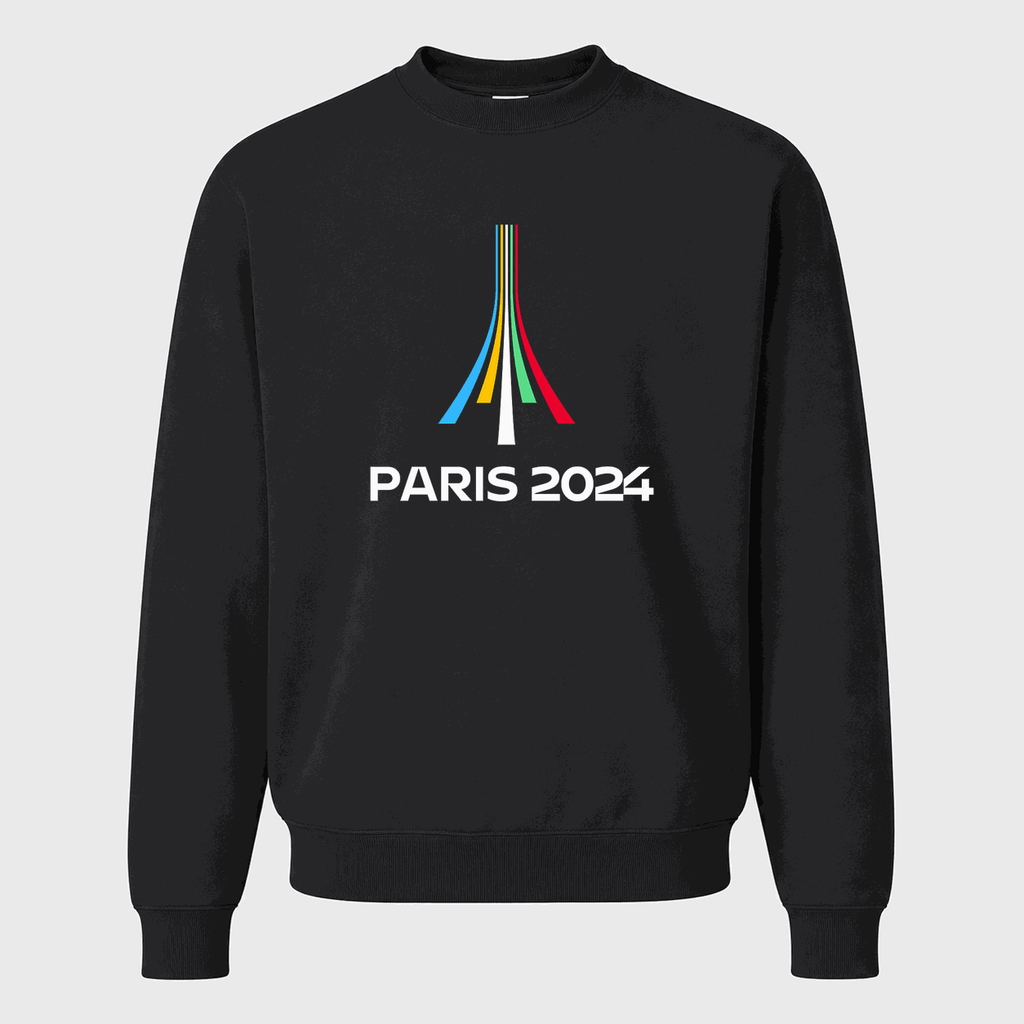 Men's Paris 2024 Olympics White Logo Crewneck Sweatshirt - Black