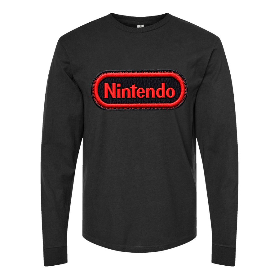 Men's Nintendo Embroidery Logo Long sleeves Cotton Blend T-Shirt - Black