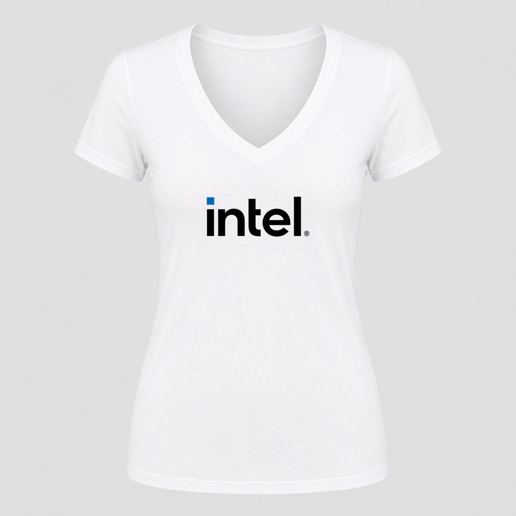 Women's Intel V Neck T-Shirt in white