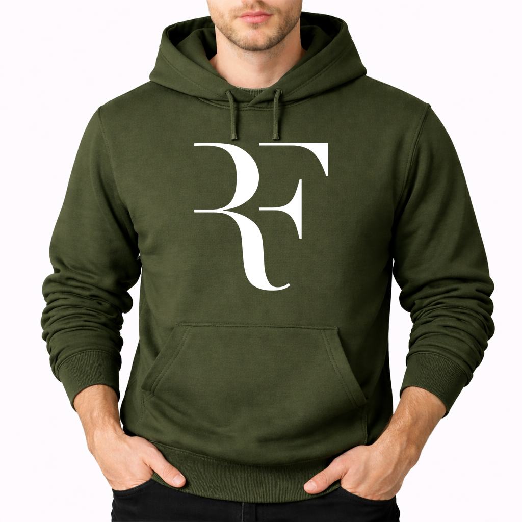 Men's Roger-Federer--white Pullover Hoodie - Army Green