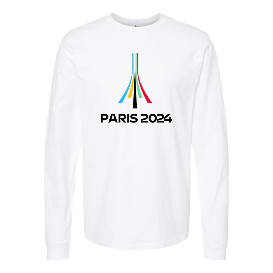 Men's Paris-2024-Olympics-logo-black Long sleeves Cotton Blend T-Shirt - White