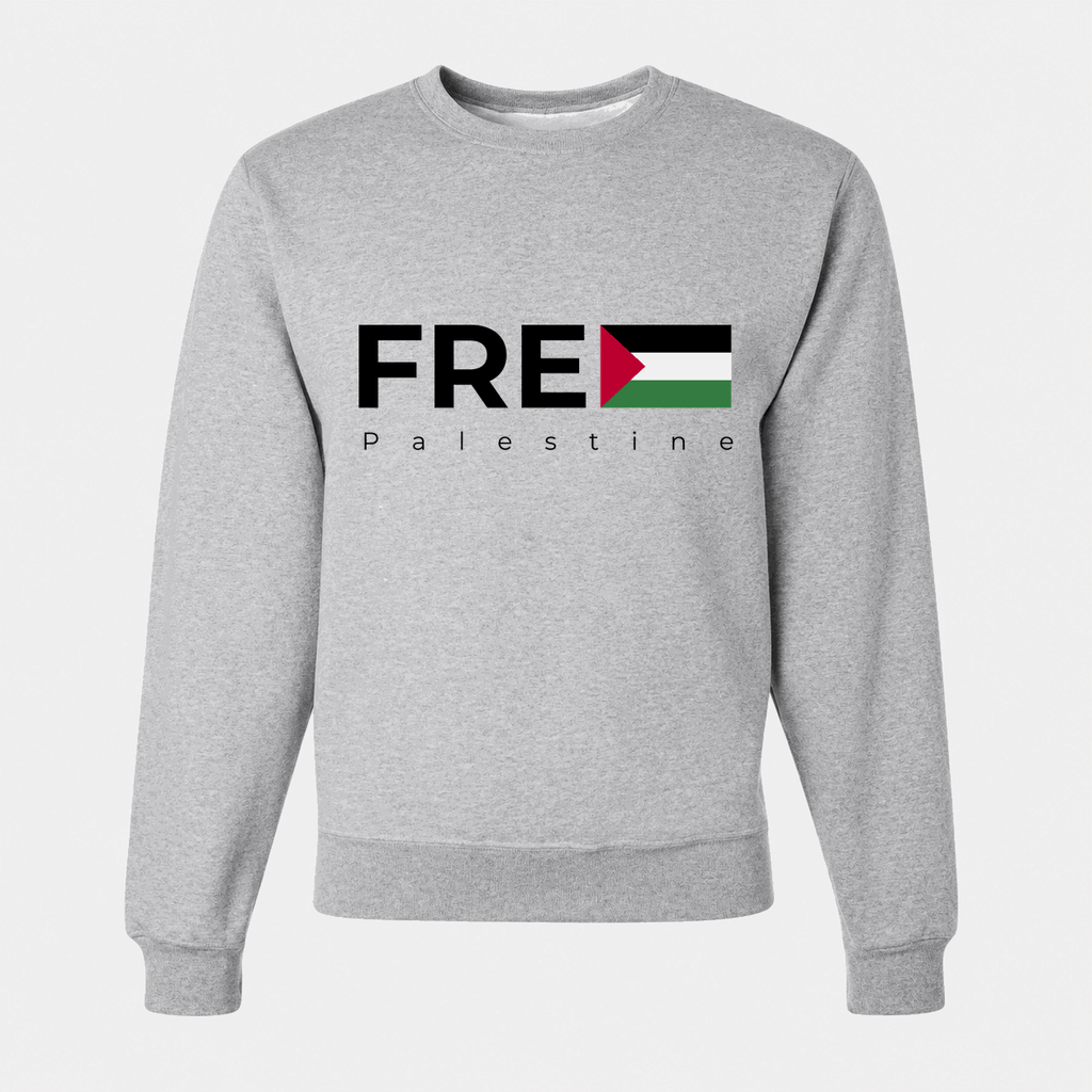 Men's Free Palestine Black Logo Crewneck Sweatshirt - Gray