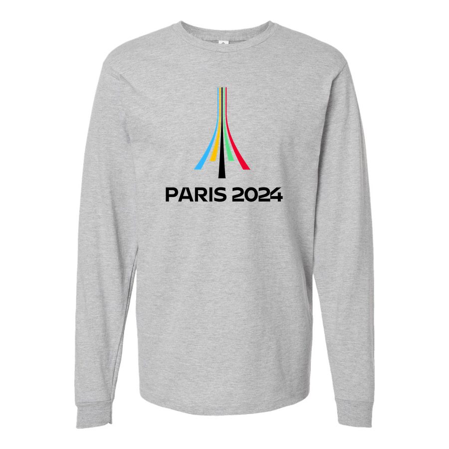 Men's Paris-2024-Olympics-logo-black Long sleeves Cotton Blend T-Shirt - Gray
