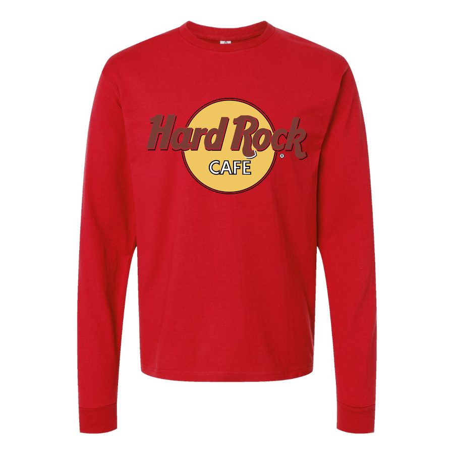 Men's Hard-Rock-Cafe-Logo-1536x864 Long sleeves Cotton Blend T-Shirt - Red