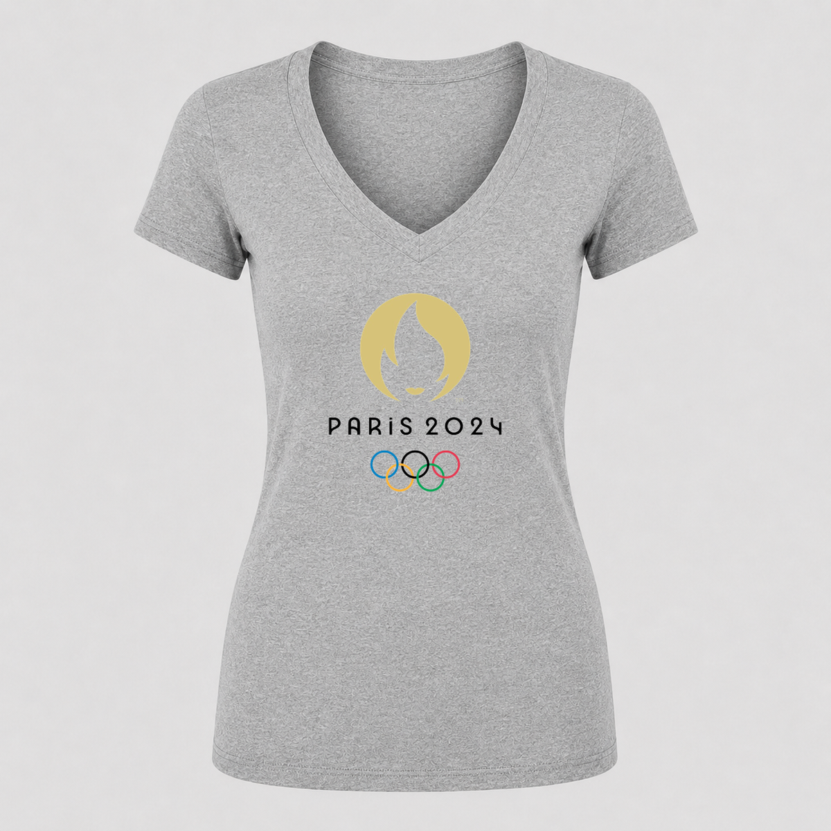 Women's Olympics 2024 Paris Black Design V Neck T-Shirt in gray