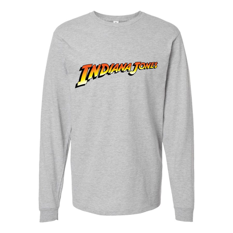 Men's Indiana Jones logo PNG1 Long sleeves Cotton Blend T-Shirt - Gray