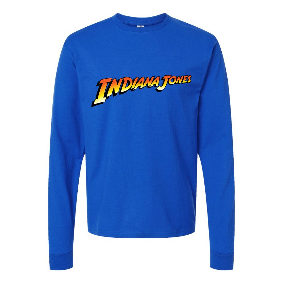 Men's Indiana Jones logo PNG1 Long sleeves Cotton Blend T-Shirt - Blue