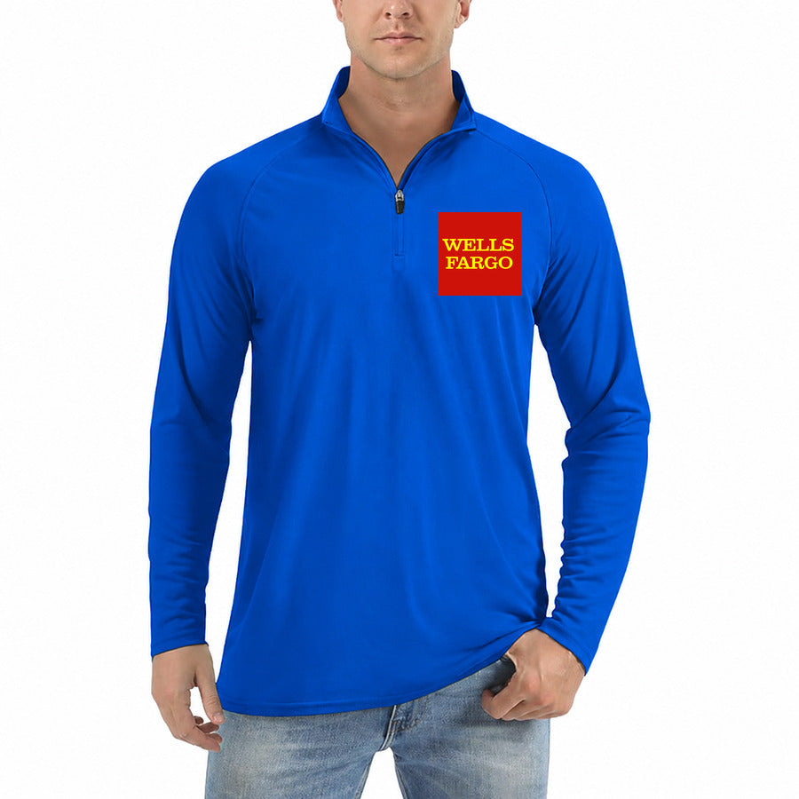 wells fargo logo quarter-zip athletic shirt in Royal Blue