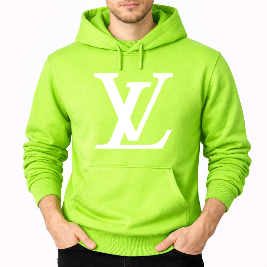 Men's Louis Vuitton White Pullover Hoodie - Lime green