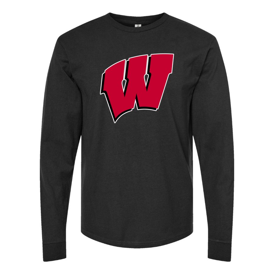 Men's Wisconsin Badgers Logo Long sleeves Cotton Blend T-Shirt - Black