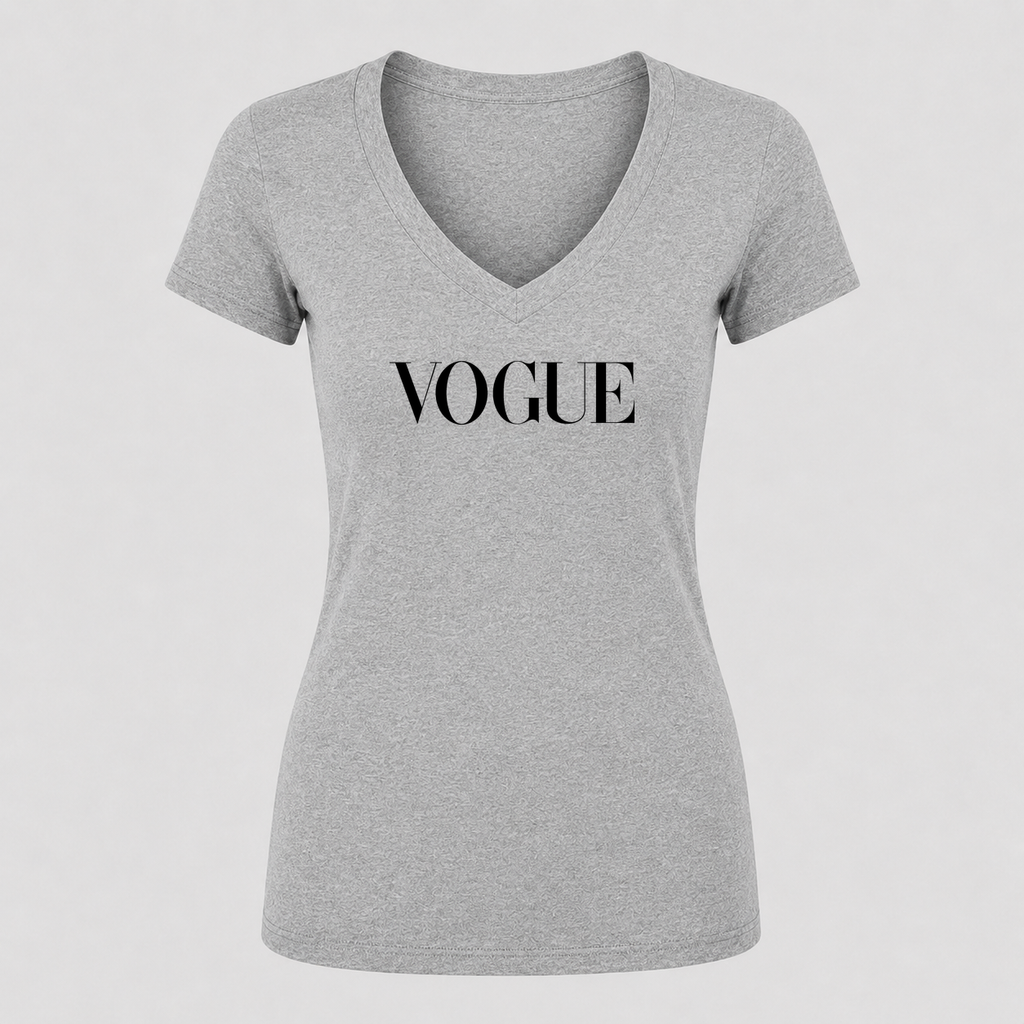 Women's VOGUE V Neck T-Shirt in gray