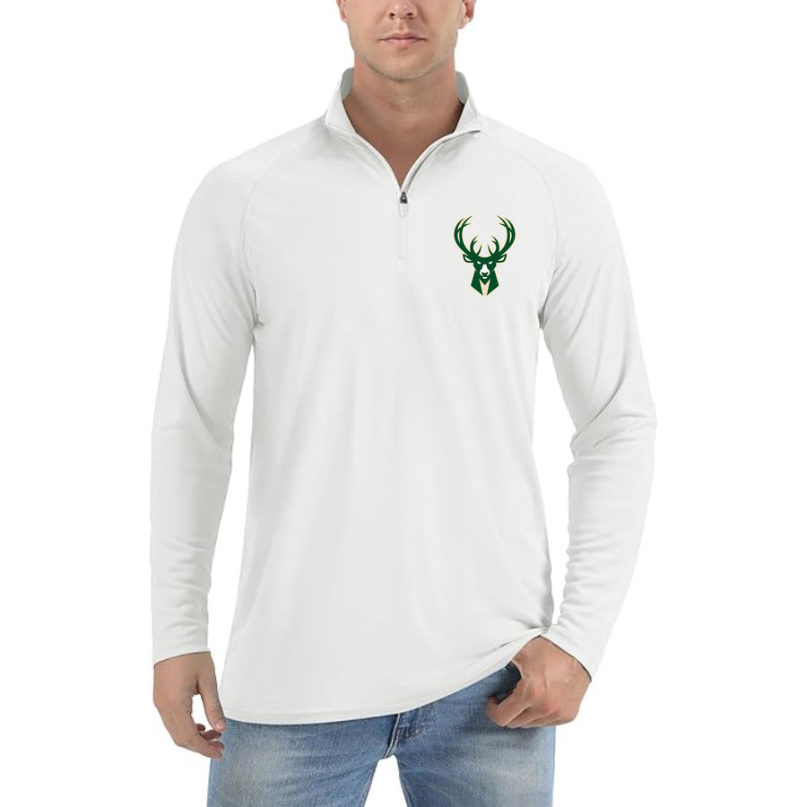 Milwaukee Bucks quarter-zip athletic shirt in White