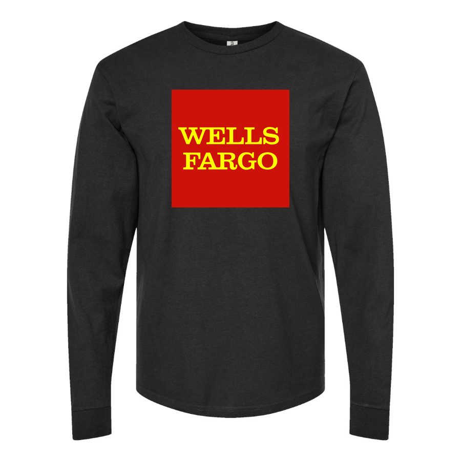 Men's wells-fargo-logo-transparent Long sleeves Cotton Blend T-Shirt - Black