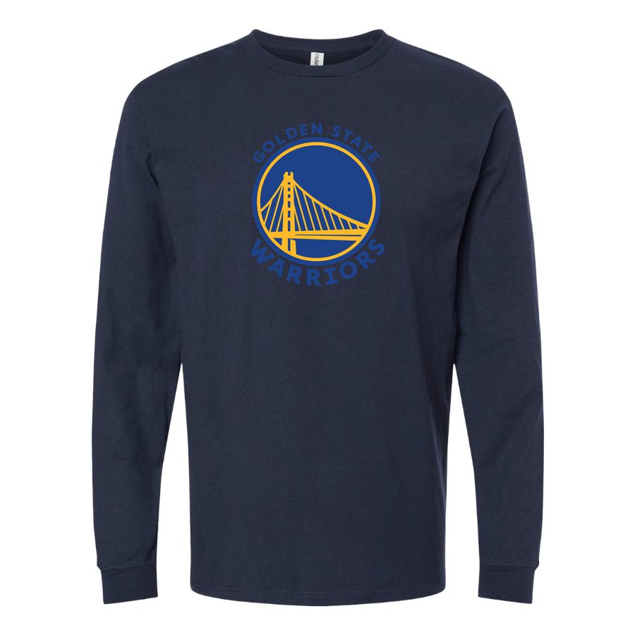 Men's Golden State Warriors logo Blue Long sleeves Cotton Blend T-Shirt - Navy