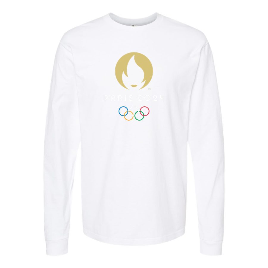 Men's Olympics 2024 Paris White Long sleeves Cotton Blend T-Shirt - White
