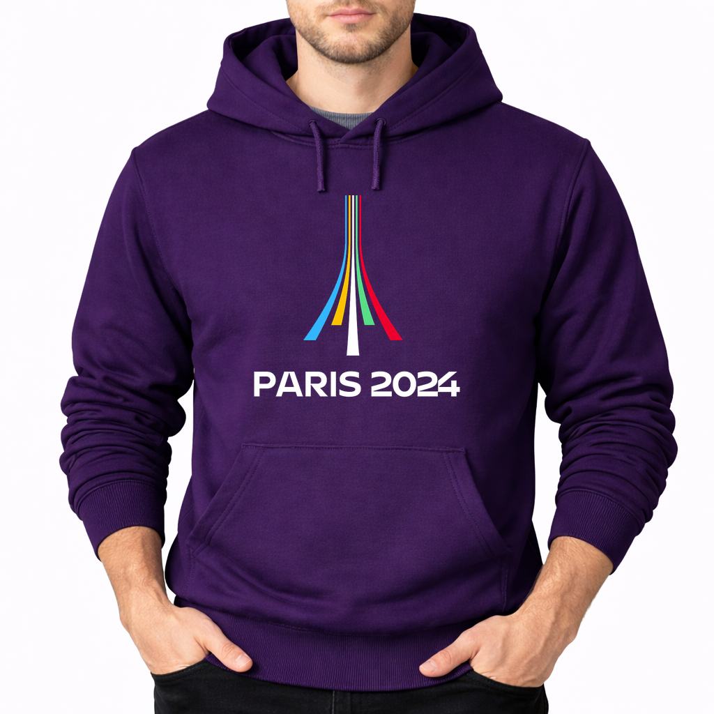 Men's Paris-2024-Olympics--white Pullover Hoodie - Purple