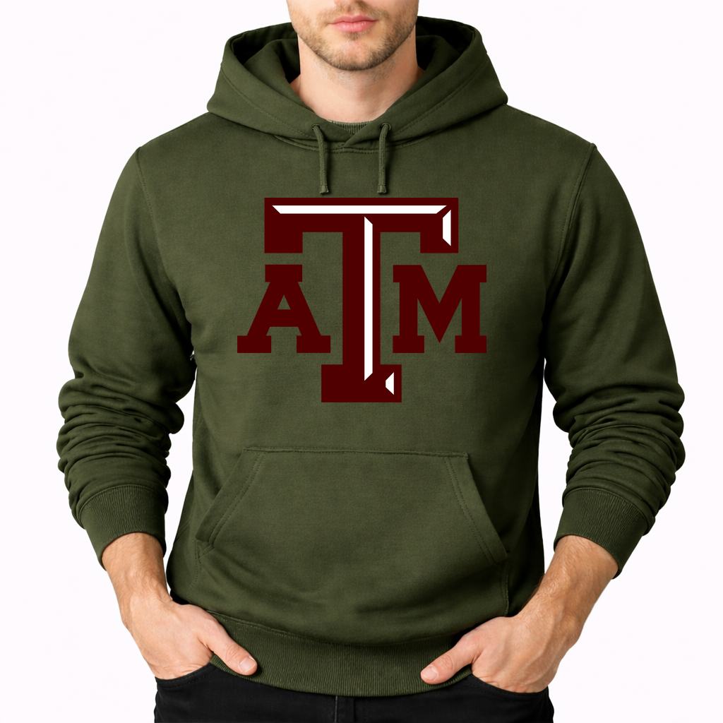 Men's texas-am-university--png-Transparent Pullover Hoodie - Army Green