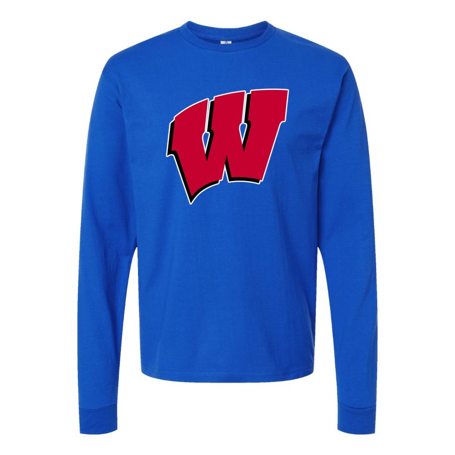 Men's Wisconsin Badgers Logo Long sleeves Cotton Blend T-Shirt - Blue