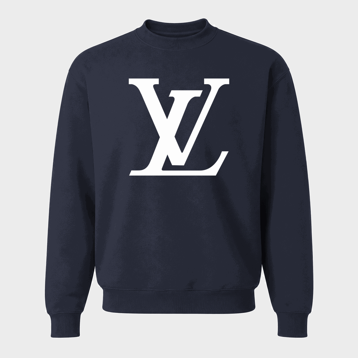 Men's Louis Vuitton White Logo Crewneck Sweatshirt - Navy