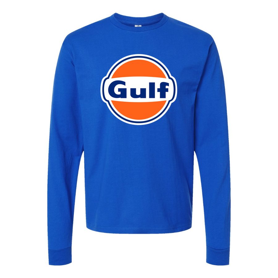 Men's Gulf-Oil-Logo-1536x864 Long sleeves Cotton Blend T-Shirt - Blue