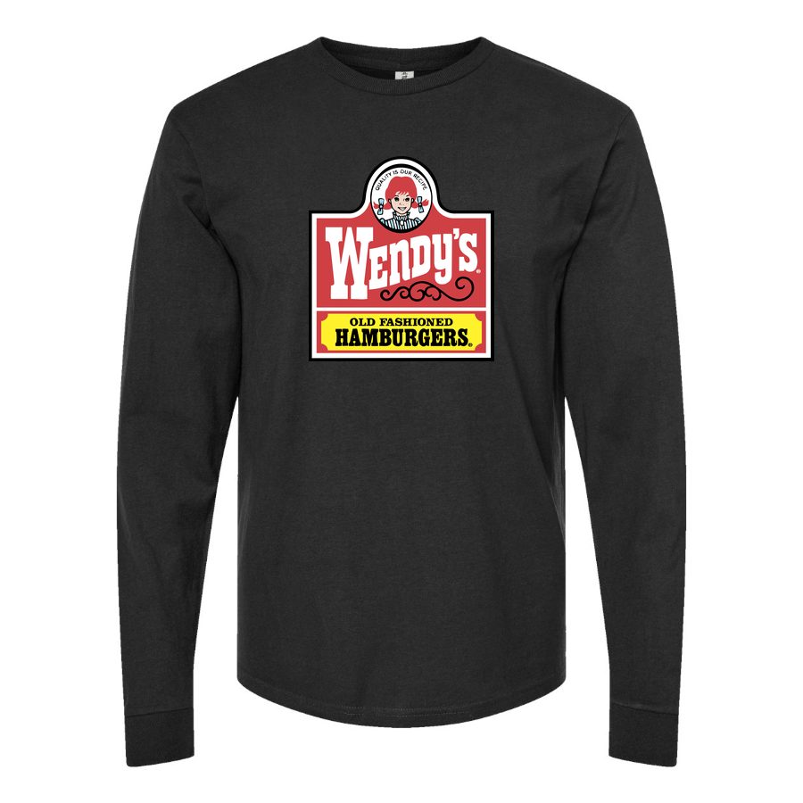 Men's wendys-logo-png-transparent Long sleeves Cotton Blend T-Shirt - Black