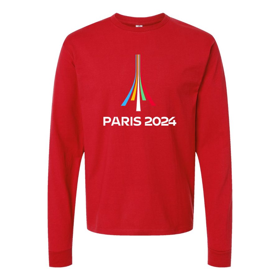 Men's Paris-2024-Olympics-logo-white Long sleeves Cotton Blend T-Shirt - Red