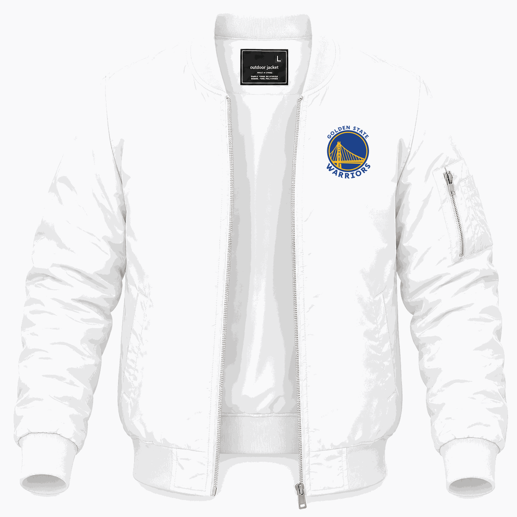 Men's Golden State Warriors logo Blue Lightweight Bomber Jacket - White