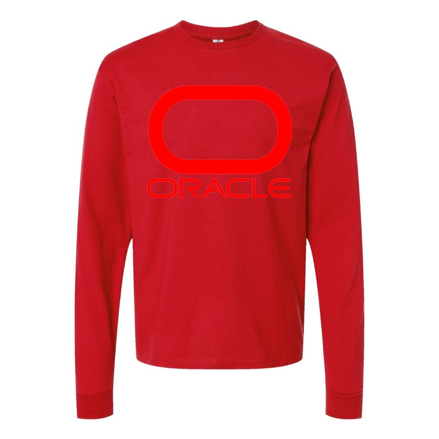 Men's Oracle Logo Long sleeves Cotton Blend T-Shirt - Red