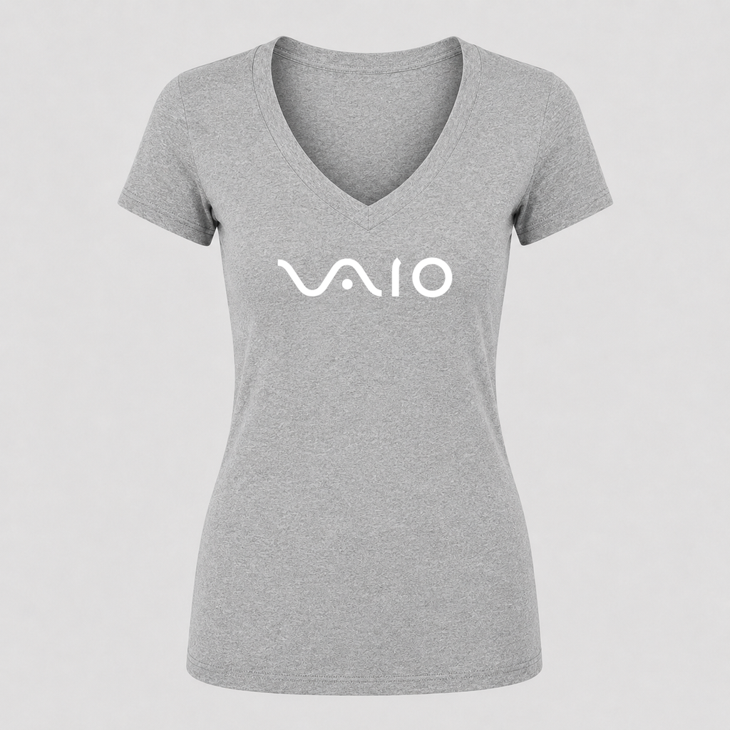 Women's Sony VAIO White Design V Neck T-Shirt in gray