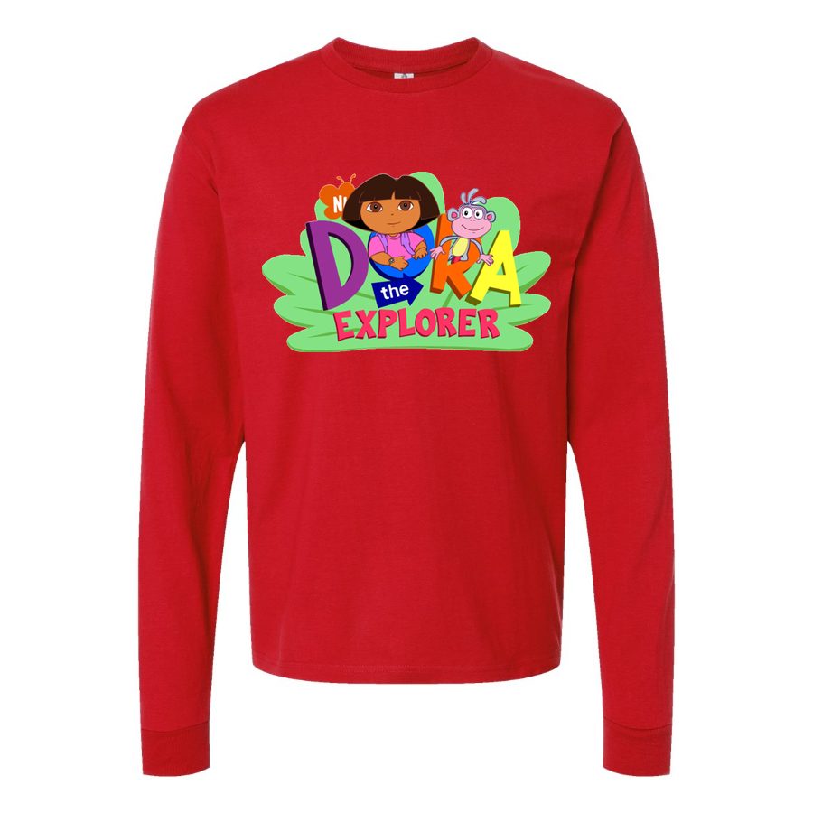 Men's Dora-the-Explorer-Logo-PNG 001 Long sleeves Cotton Blend T-Shirt - Red