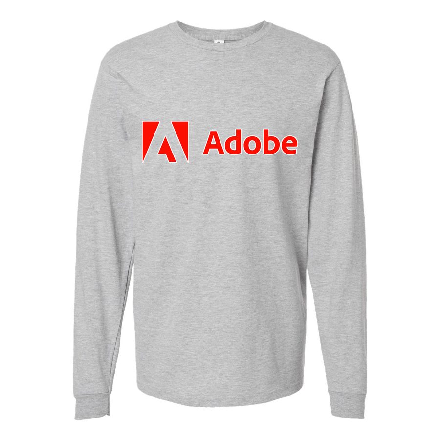 Men's Adobe Corporate Logo Long sleeves Cotton Blend T-Shirt - Gray