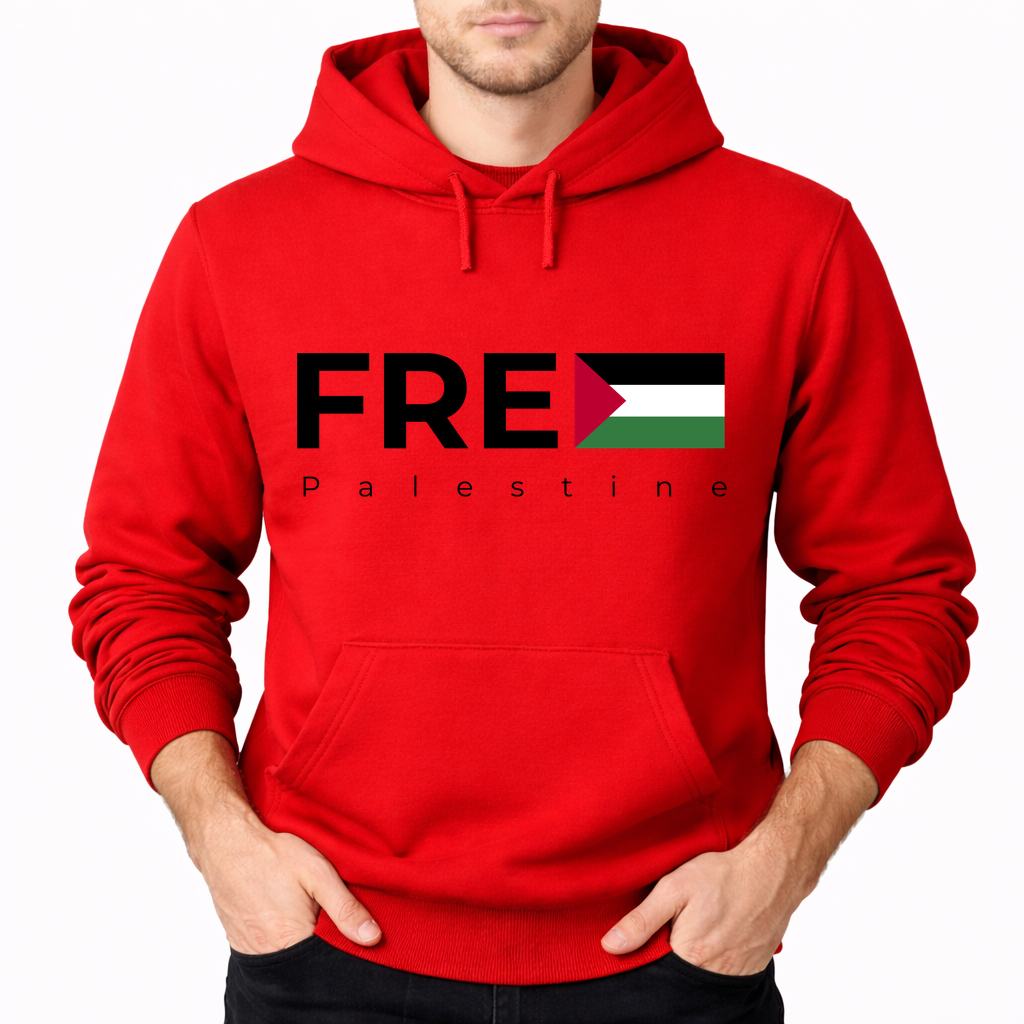 Men's Palestine Black Pullover Hoodie - Red