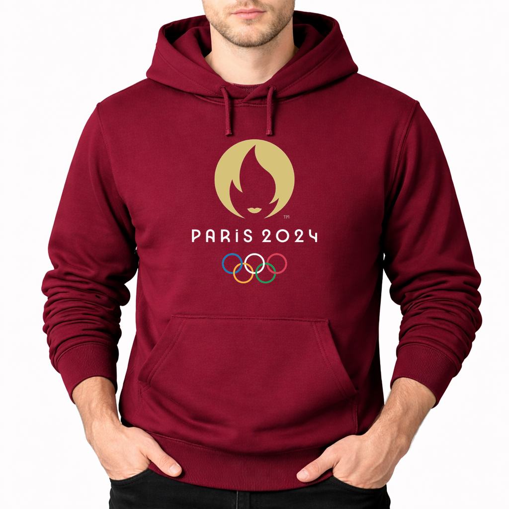 Men's Olympics 2024 Paris White Pullover Hoodie - Burgundy