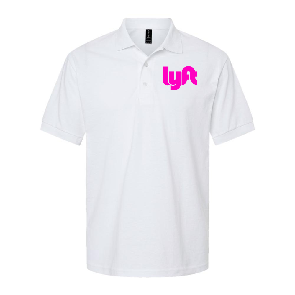 Men's Lyft Pink Logo Dry Blend Polo - White