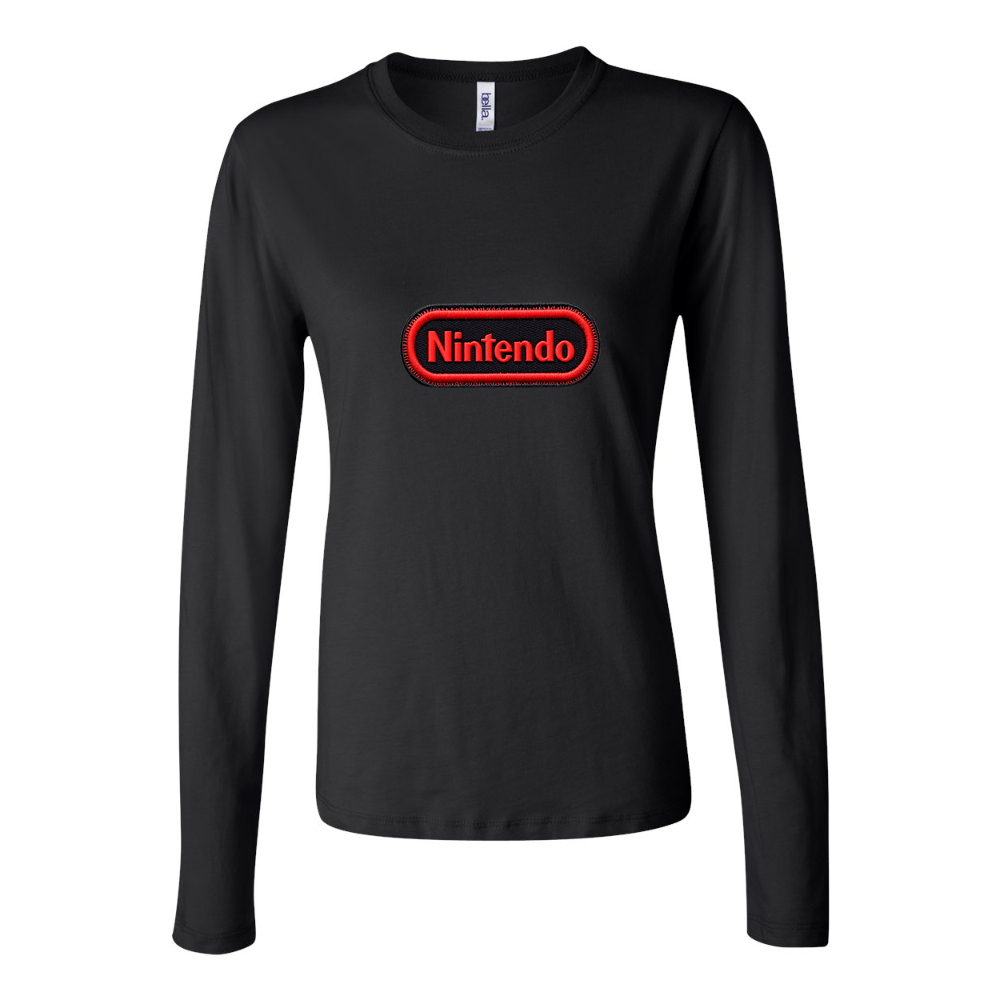 Women's Nintendo Embroidery Long Sleeve T-Shirt - Black