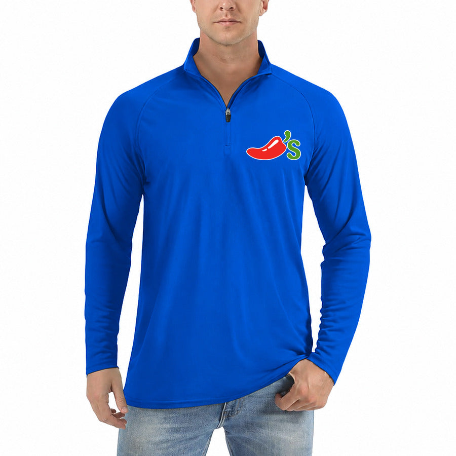 Chilis logo quarter-zip athletic shirt in Royal Blue