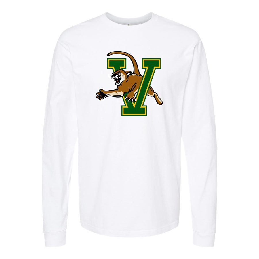 Men's Vermont Catamounts Logo Long sleeves Cotton Blend T-Shirt - White