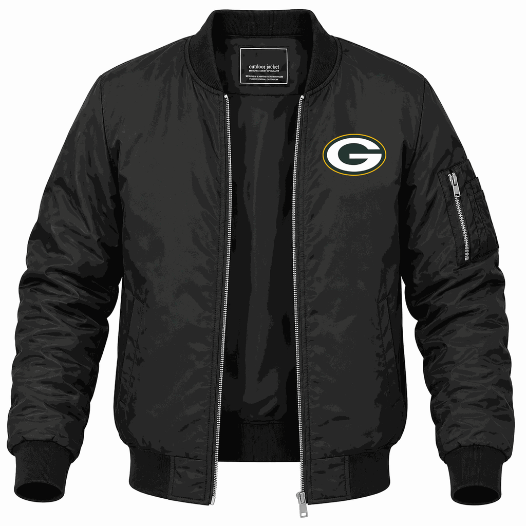 Men's Green Bay Packers Lightweight Bomber Jacket - Black