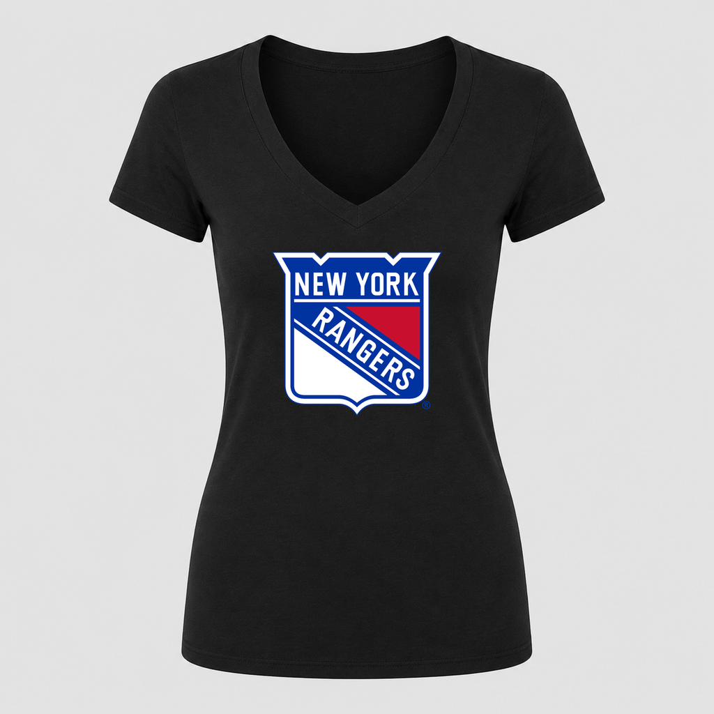 Women's New York Rangers V Neck T-Shirt in black