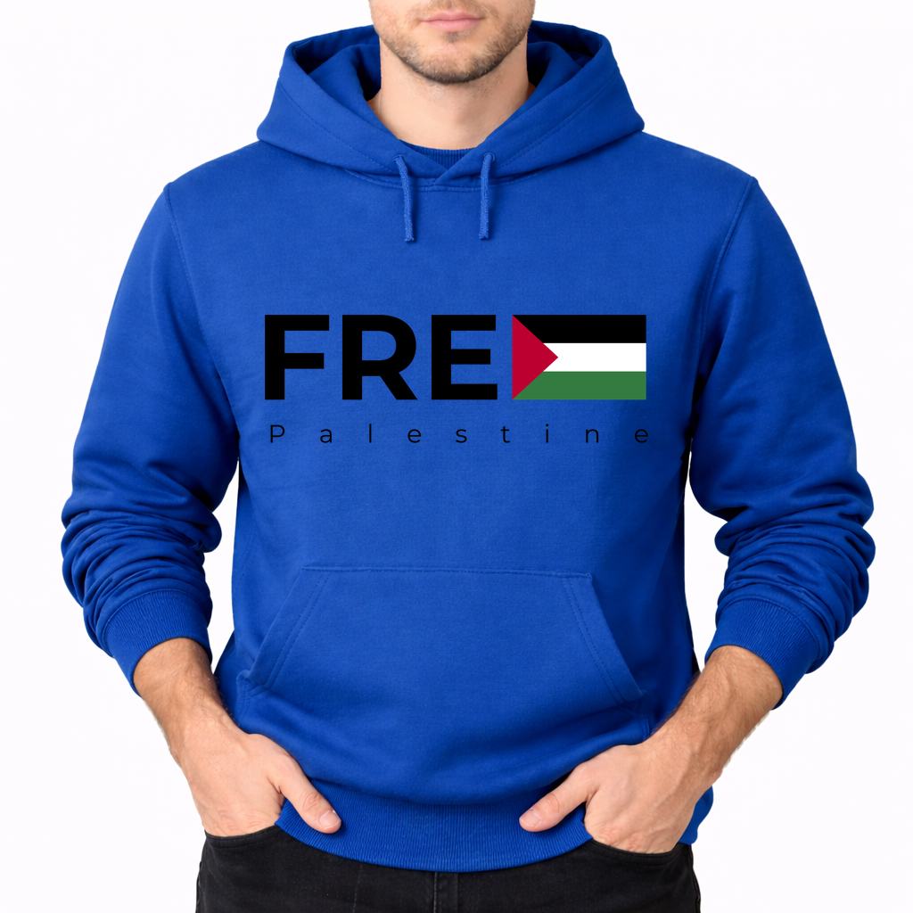 Men's Palestine Black Pullover Hoodie - Blue