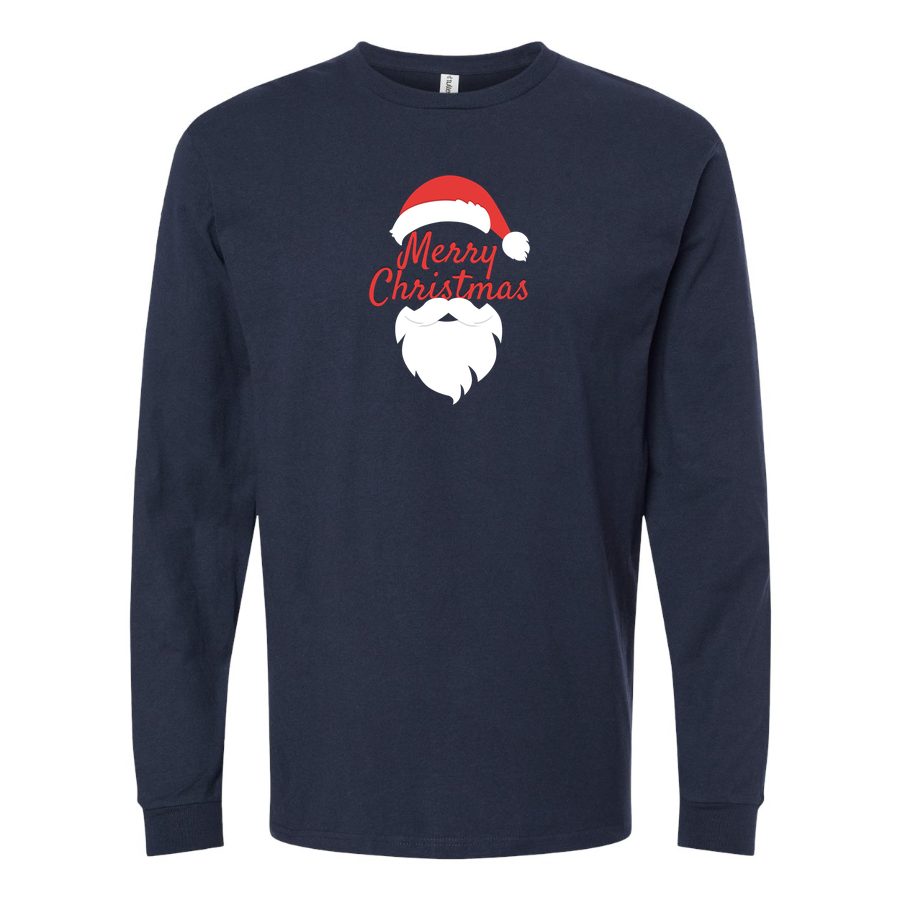 Men's merry-christmas-icon-and-santa-claus-free-png-1 Long sleeves Cotton Blend T-Shirt - Navy