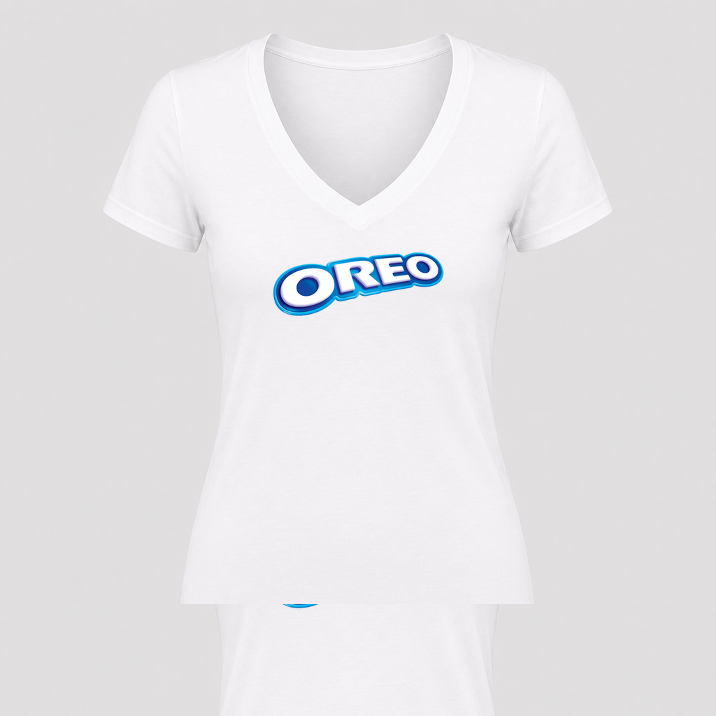 Women's Oreo V Neck T-Shirt in white