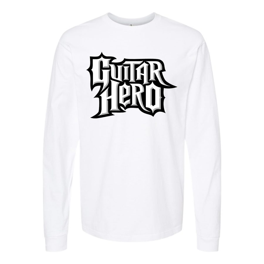 Men's Guitar hero logo Long sleeves Cotton Blend T-Shirt - White