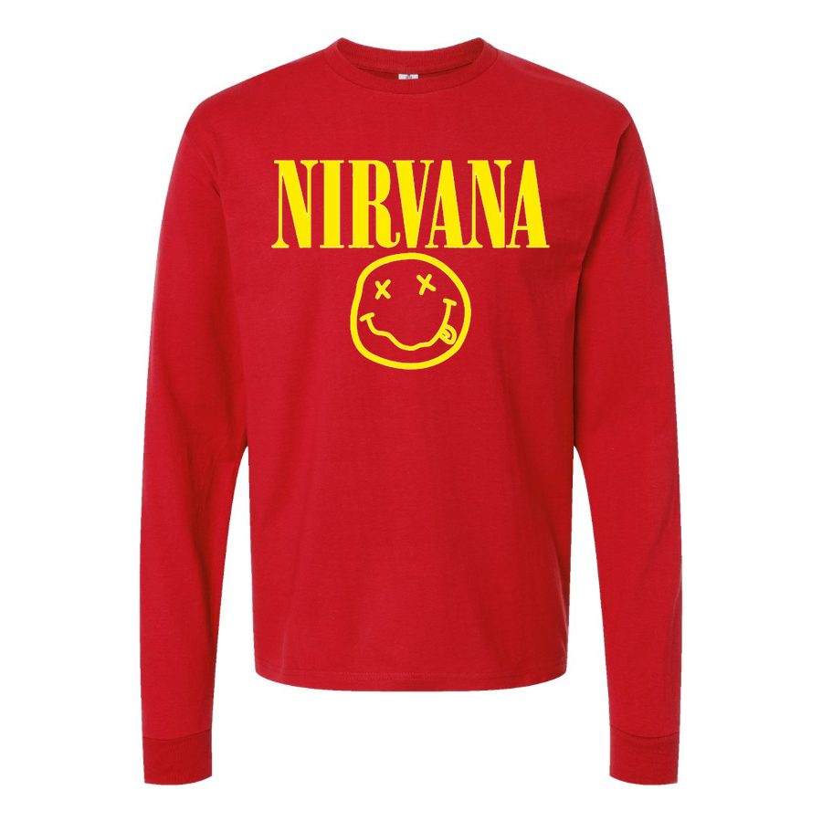 Men's Nirvana-Logo Long sleeves Cotton Blend T-Shirt - Red